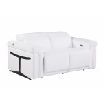1126 DivanItalia White Top Grain Italian Leather Power Reclining Loveseat with Power Headrest