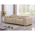 1208 Beige Power Reclining Console Loveseat with Power Headrests in Genuine Leather