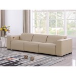 1208 Beige Genuine Leather Power Reclining Sofa with Dual Recliners and Power Headrests