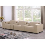 1208 Beige 5-Piece Genuine Leather Power Reclining Sofa – 3 Recliners and Power Headrests