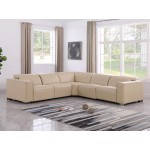 1208 Beige Genuine Leather 5-Piece Sectional with 3 Power Reclining Seats & Power Headrest