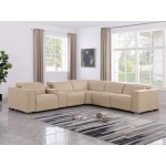 1208 Beige Genuine Leather 6-Piece Sectional with 3 Power Reclining Seats & Power Headrest
