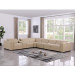 1208 Beige Genuine Leather 7-Piece Sectional with 3 Power Reclining Seats & Power Headrest