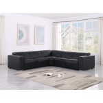 1208 Black Genuine Leather 5-Piece Sectional with 3 Power Reclining Seats & Power Headrest