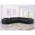 1208 Black Genuine Leather 6-Piece Sectional with 3 Power Reclining Seats & Power Headrest
