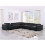 1208 Black Genuine Leather 7-Piece Sectional with 3 Power Reclining Seats & Power Headrest