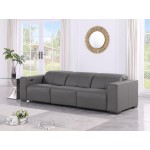 1208 Dark Grey Genuine Leather Power Reclining Sofa with Dual Recliners and Power Headrests