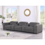 1208 Dark Grey 5-Piece Genuine Leather Power Reclining Sofa – 3 Recliners and Power Headrests