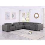 1208 Dark Grey Genuine Leather 6-Piece Sectional with 3 Power Reclining Seats & Power Headrest