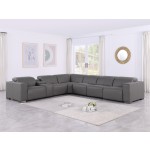 1208 Dark Grey Genuine Leather 7-Piece Sectional with 4 Power Reclining Seats & Power Headrest