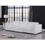 1208 White Genuine Leather Power Reclining Sofa with Three Recliners and Power Headrests