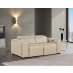 1224 - DivanItalia Beige Top Grain Italian Leather Loveseat with Power Headrest