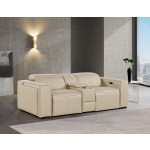 1224 - DivanItalia Beige Top Grain Italian Leather Console Loveseat with Power Headrest