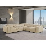 1224 - DivanItalia Beige 6-Piece L-Shaped Modular Power Reclining Sectional with 3 Power Recliners and Power Headrests - Top Grain Italian Leather