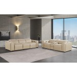 1224 - DivanItalia Beige Modular Power Triple Reclining Sofa and Console Loveseat Set with Power Headrests - Top Grain Italian Leather