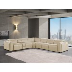 1224 - DivanItalia Beige 7-Piece L-Shaped Modular Power Reclining Sectional with 3 Power Recliners and Power Headrests - Top Grain Italian Leather