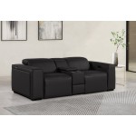 1224 - DivanItalia Black Top Grain Italian Leather Console Loveseat with Power Headrest