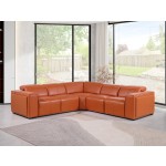 1224 - DivanItalia Camel 5-Piece L-Shaped Modular Power Reclining Sectional with Power Headrests - Top Grain Italian Leather