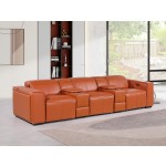 1224 - DivanItalia Camel Modular Power Triple Reclining Dual Console Sofa with Power Reclining Headrests - Top Grain Italian Leather