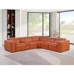 1224 - DivanItalia Camel 6-Piece L-Shaped Modular Power Reclining Sectional with 3 Power Recliners and Power Headrests - Top Grain Italian Leather
