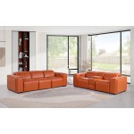 1224 - DivanItalia Camel Modular Power Triple Reclining Sofa and Console Loveseat Set with Power Headrests - Top Grain Italian Leather