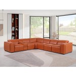 1224 - DivanItalia Camel 7-Piece L-Shaped Modular Power Reclining Sectional with 3 Power Recliners and Power Headrests - Top Grain Italian Leather