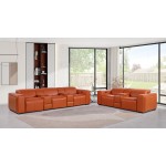 1224 - DivanItalia Camel Modular Power Reclining Dual Console Sofa and Console Loveseat Set with Power Headrests - Top Grain Italian Leather