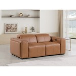 1224 - DivanItalia Cognac Top Grain Italian Leather Loveseat with Power Headrest
