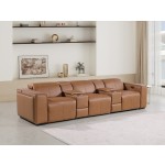 1224 - DivanItalia Cognac Modular Power Triple Reclining Dual Console Sofa with Power Reclining Headrests - Top Grain Italian Leather
