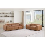 1224 - DivanItalia Cognac Modular Power Dual Reclining Sofa and Loveseat Set with Power Headrests - Top Grain Italian Leather