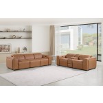 1224 - DivanItalia Cognac Modular Power Triple Reclining Sofa and Console Loveseat Set with Power Headrests - Top Grain Italian Leather