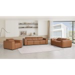 1224 - DivanItalia Cognac Modular Power Dual Reclining Sofa, Loveseat, and Chair Set with Power Headrests - Top Grain Italian Leather