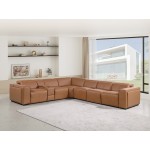 1224 - DivanItalia Cognac 7-Piece L-Shaped Modular Power Reclining Sectional with 4 Power Recliners and Power Headrests - Top Grain Italian Leather