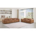 1224 - DivanItalia Cognac Modular Power Reclining Dual Console Sofa and Console Loveseat Set with Power Headrests - Top Grain Italian Leather