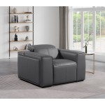 1224 - DivanItalia Dark Grey Power Reclining Arm Chairwith Power Headrests - Top Grain Italian Leather