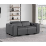 1224 - DivanItalia Dark Grey Top Grain Italian Leather Loveseat with Power Headrest