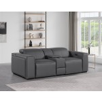 1224 - DivanItalia Dark Grey Top Grain Italian Leather Console Loveseat with Power Headrest
