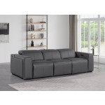 1224 - DivanItalia Dark Grey Modular Power Triple Reclining Sofa with Power Reclining Headrests - Top Grain Italian Leather