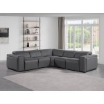 1224 - DivanItalia Dark Grey 5-Piece L-Shaped Modular Power Reclining Sectional with Power Headrests - Top Grain Italian Leather