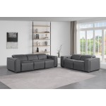 1224 - DivanItalia Dark Grey Modular Power Dual Reclining Sofa and Loveseat Set with Power Headrests - Top Grain Italian Leather