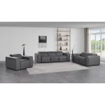 1224 - DivanItalia Dark Grey Modular Power Dual Reclining Sofa, Loveseat, and Chair Set with Power Headrests - Top Grain Italian Leather