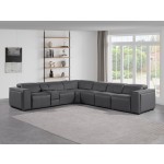 1224 - DivanItalia Dark Grey 7-Piece L-Shaped Modular Power Reclining Sectional with 3 Power Recliners and Power Headrests - Top Grain Italian Leather