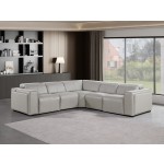 1224 - DivanItalia Light Grey 5-Piece L-Shaped Modular Power Reclining Sectional with Power Headrests - Top Grain Italian Leather