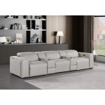 1224 - DivanItalia Light Grey Modular Power Triple Reclining Dual Console Sofa with Power Reclining Headrests - Top Grain Italian Leather