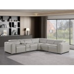 1224 - DivanItalia Light Grey 6-Piece L-Shaped Modular Power Reclining Sectional with 3 Power Recliners and Power Headrests - Top Grain Italian Leather
