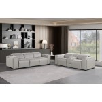 1224 - DivanItalia Light Grey Modular Power Triple Reclining Sofa and Console Loveseat Set with Power Headrests - Top Grain Italian Leather