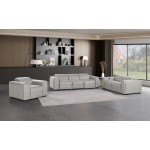 1224 - DivanItalia Light Grey Modular Power Dual Reclining Sofa, Loveseat, and Chair Set with Power Headrests - Top Grain Italian Leather
