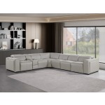 1224 - DivanItalia Light Grey 7-Piece L-Shaped Modular Power Reclining Sectional with 3 Power Recliners and Power Headrests - Top Grain Italian Leather