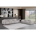 1224 - DivanItalia Light Grey Modular Power Reclining Dual Console Sofa and Console Loveseat Set with Power Headrests - Top Grain Italian Leather