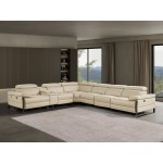 1246 - DivanItalia Beige 7-Piece L-Shaped Modular Power Reclining Sectional with 3 Power Recliners and Power Headrests - Top Grain Italian Leather